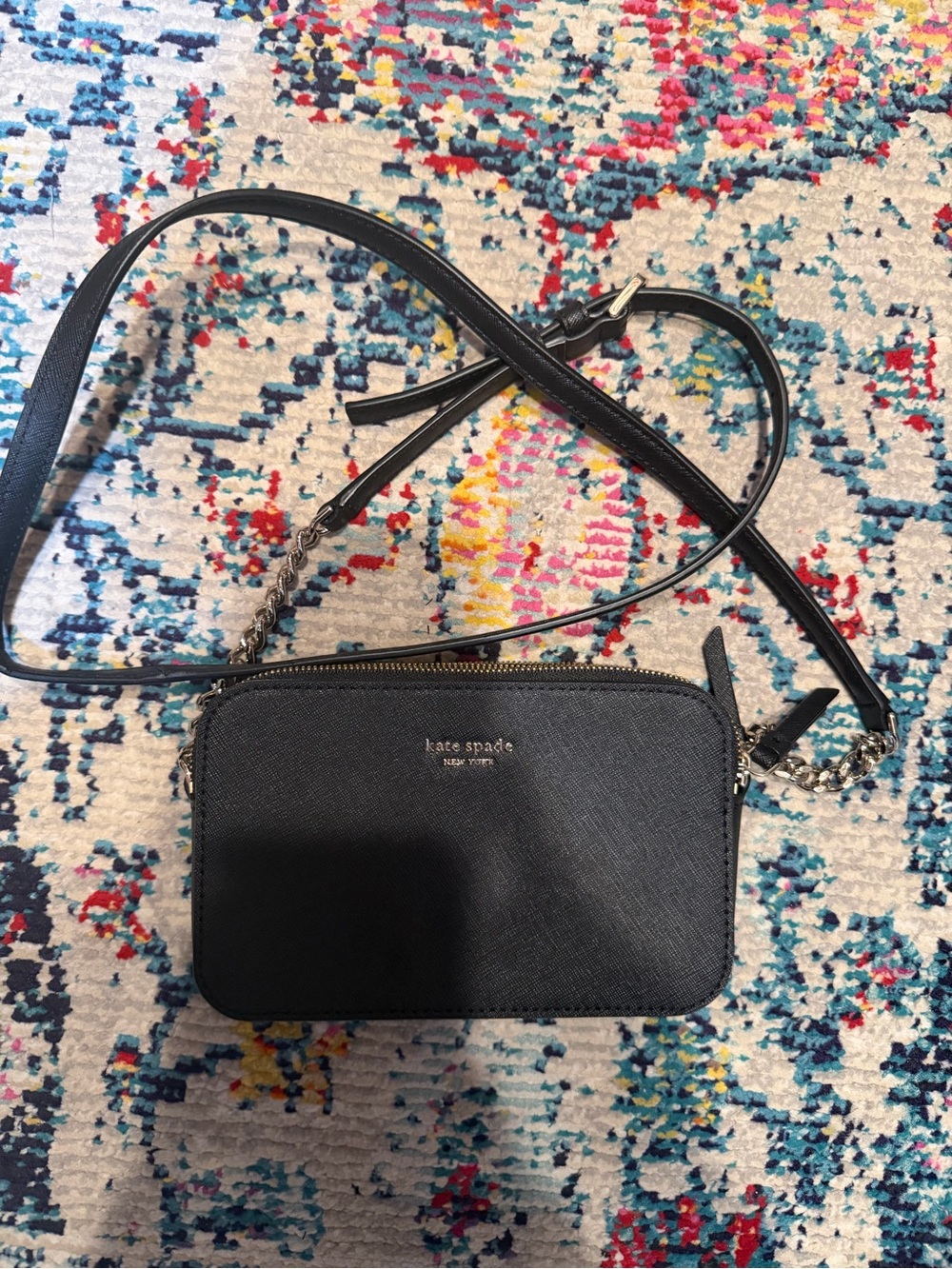 kate spade black leather crossbody bag with chain strap